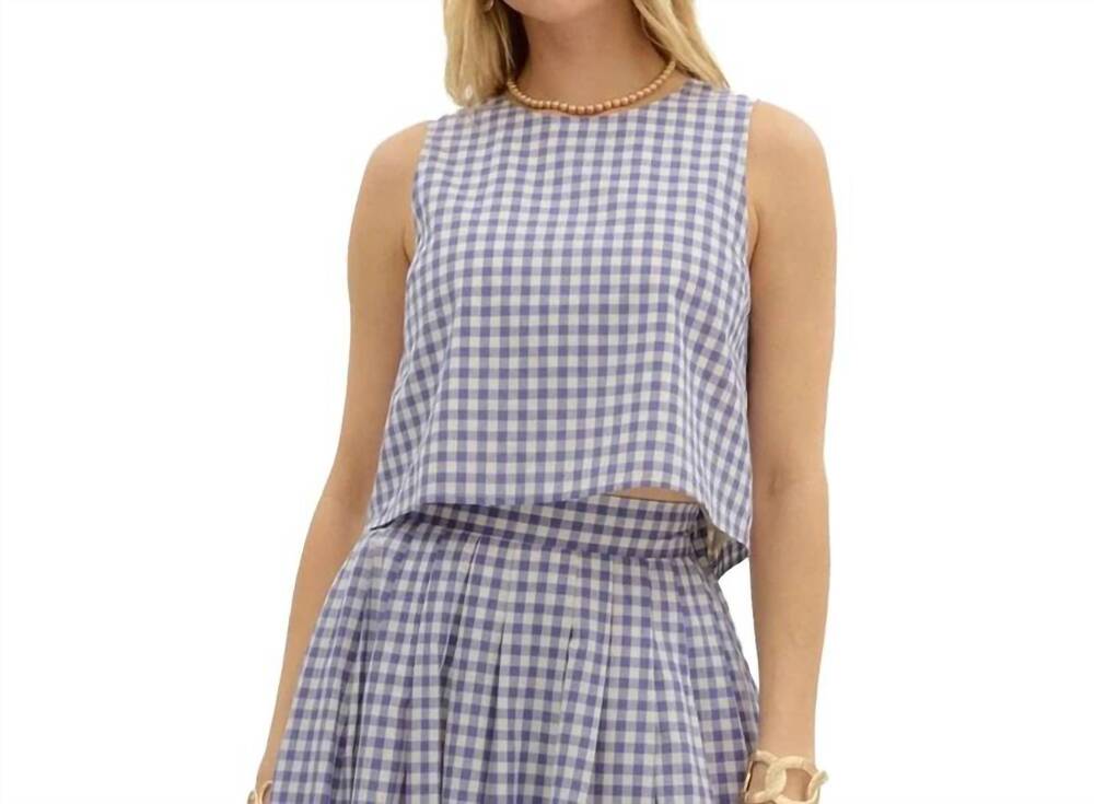 NEW ENTRO women's gingham back button top in chambray